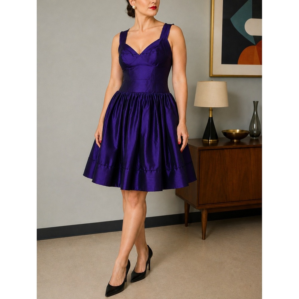 TRACY REESE Sculpted Taffeta Frock Fit & Flare Dress Retro Pinup Mad Men